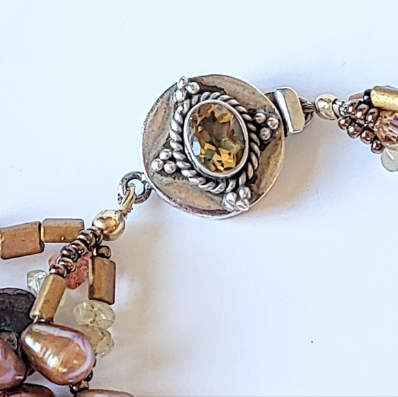 KESHI & FRESHWATER PEARL NECKLACE - 925 STERLING & CITRINE CLASP - Picture 3 of 9